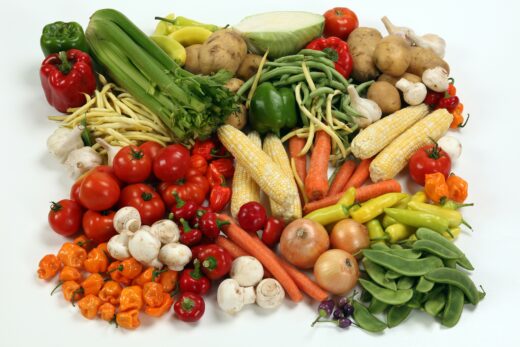 \Mushrooms and Veggies against a white background