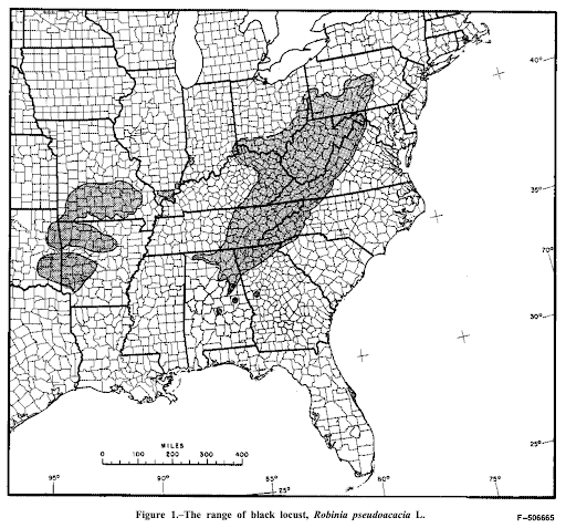 Black locust historical range